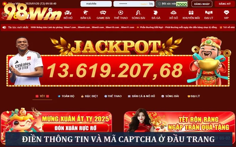 Điền thông tin và mã captcha ở đầu trang