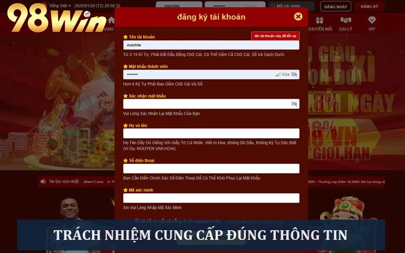 Trách nhiệm phải cung cấp dữ liệu chính xác 100%